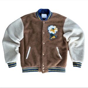 Urban Outfitters Flower Patch Full Button Teddy Fleece Varsity Jacket Size Large